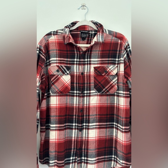 Burton Men's M Flannel Button Down Red White Black Plaid Layering Piece Gorpcore - Picture 3 of 10